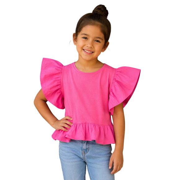 Zara Other - NWT Zara Girls Pink Flutter Sleeve Ruffle Hem Top Size 11-12 Years 152cm